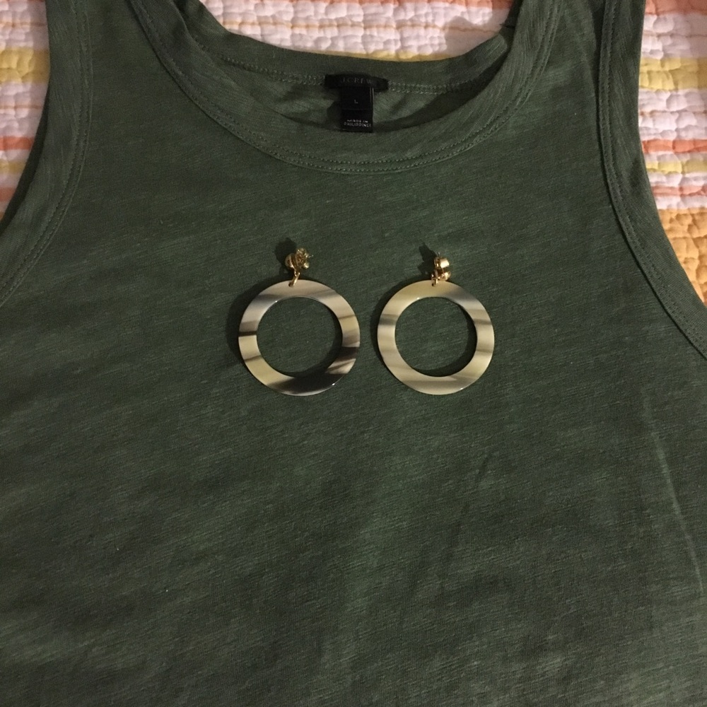 J. Crew Olive Green & Ivory Dangle Hoop Earrings